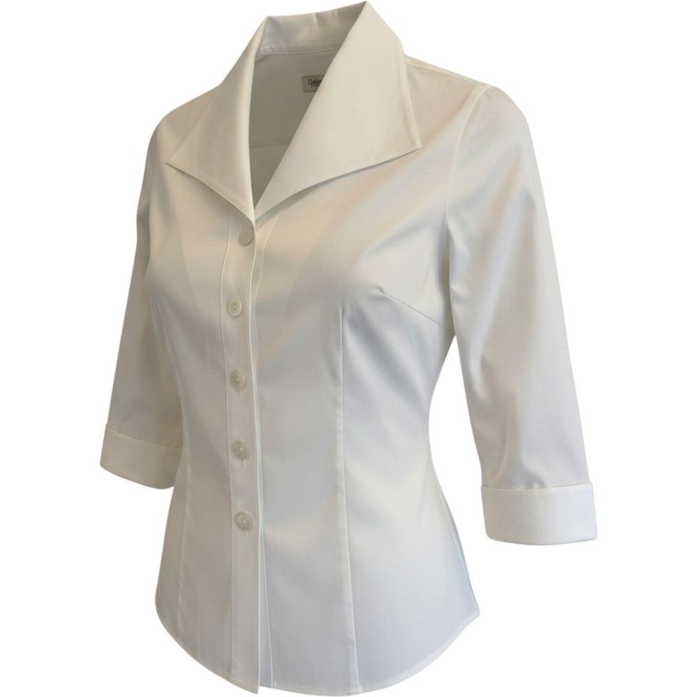 Coldwater Creek Button Down Blouse Womens PS White 3/4 Sleeve Career Basic
